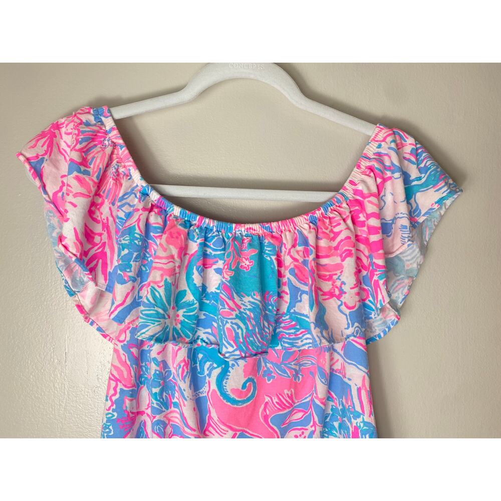 LILLY PULITZER TOP SHIRT RUFFLE OFF SHOULDER NAUTICAL VACATION RESORT CRUISE - Picture 7 of 9